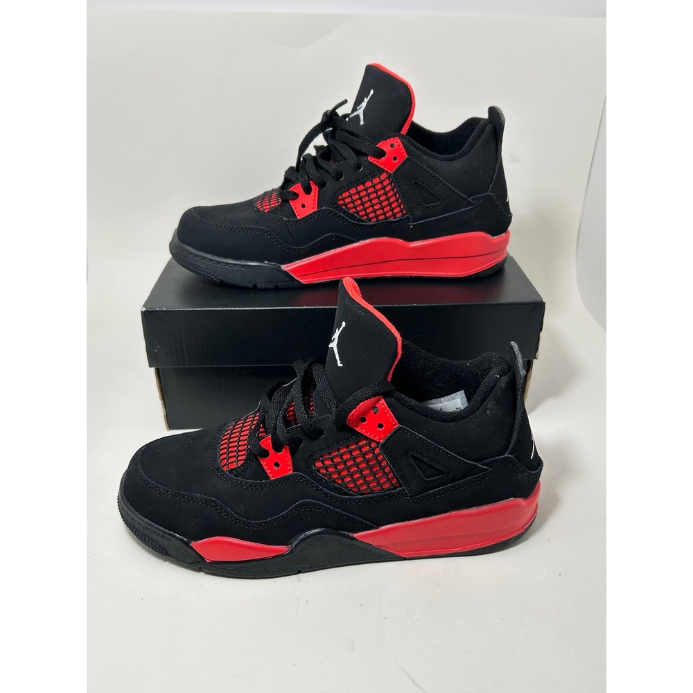 Jordan 4 Retro Red Thunder Black Crimson BQ7669-016 Boys Size 3Y Sneakers
